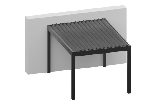 Pergola CASSY bioclimatique motorisée 4 poteaux lames perpendiculaire au mur