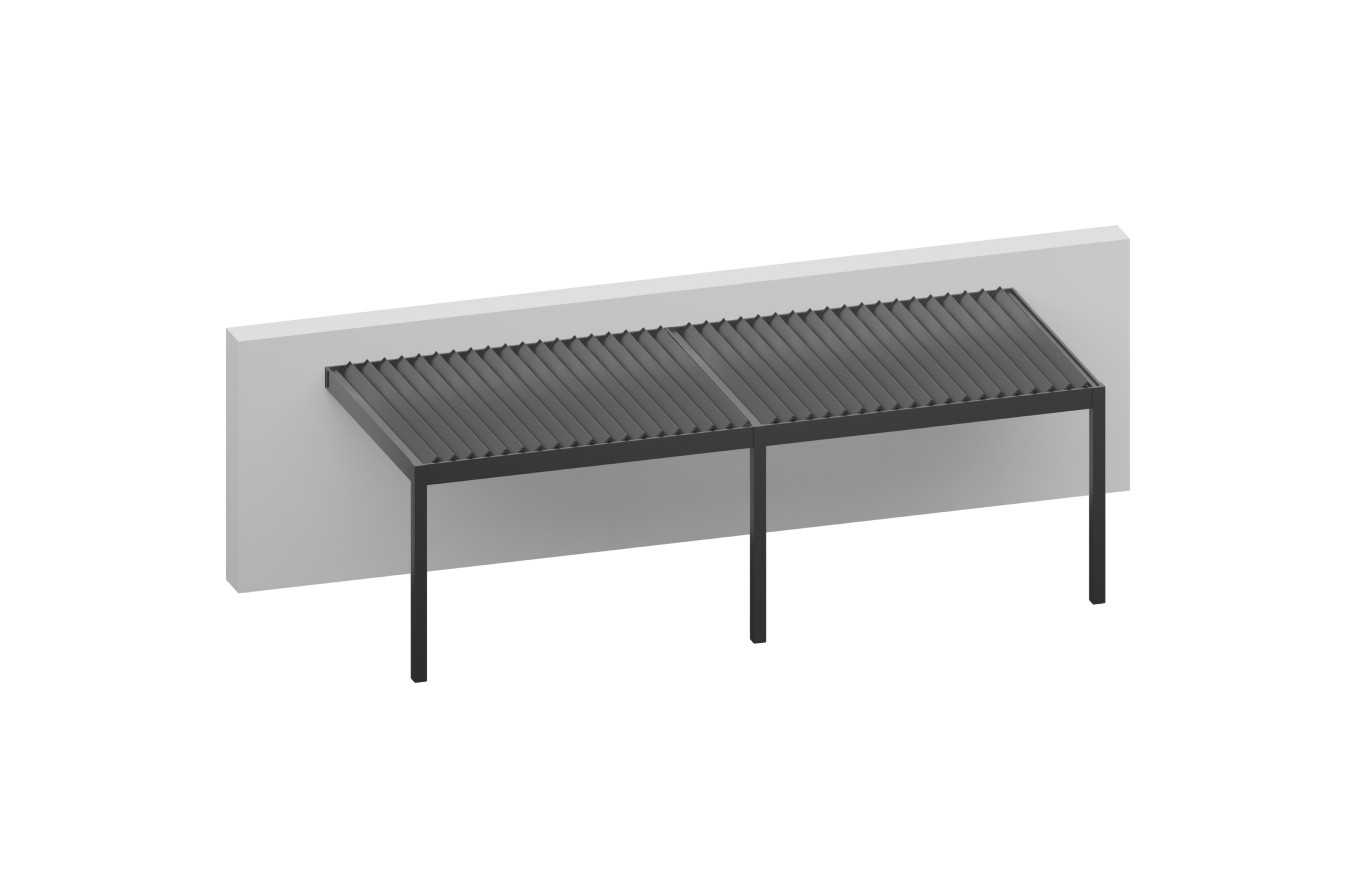 Pergola CASSY bioclimatique motorisée 3 poteaux lames perpendiculaire au mur